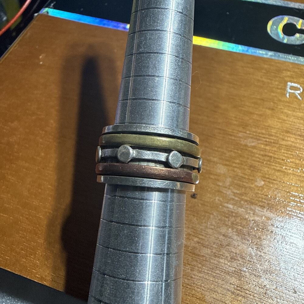 Hand Crafted Sterling Silver Brass Copper Wide Band Spinner Ring Size 7.5